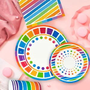 Rainbow Party Supplies,94pcs Party Decorations&Tableware Set-Rainbow Party Plates Napkins Cups & Rainbow Balloons Banner etc