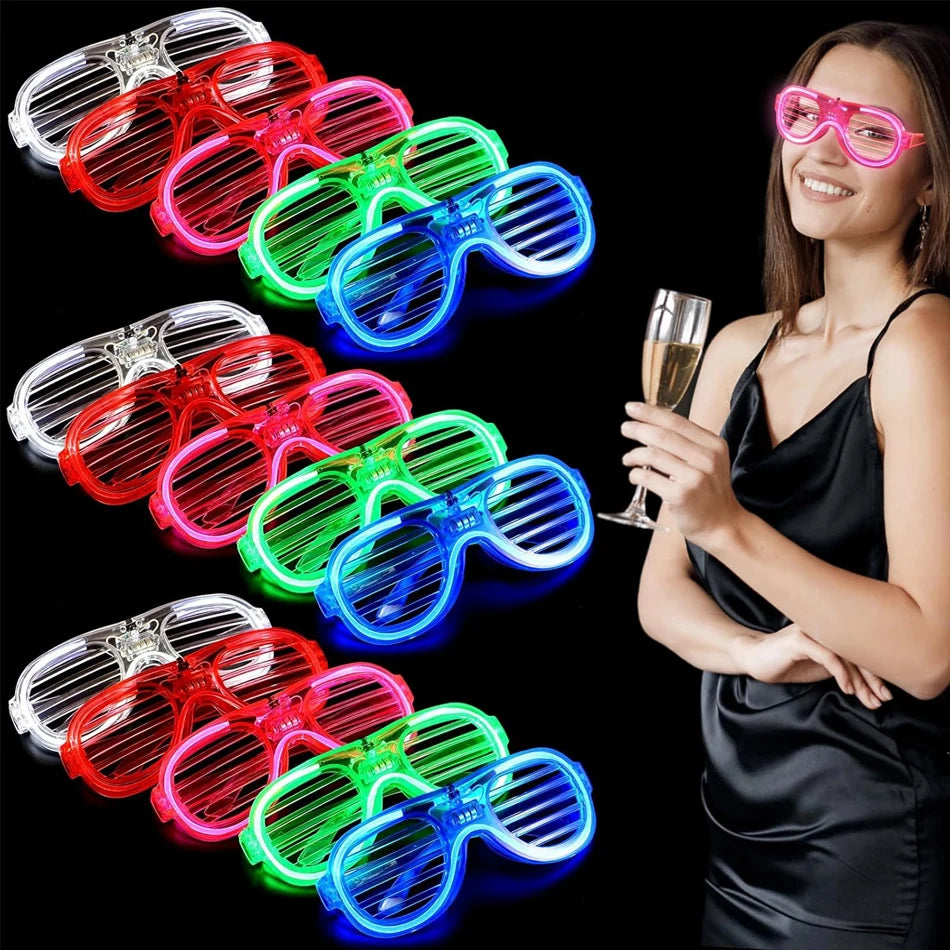 12/25 PCS LED Light Up Glasses Bulk 5 Colors Glow Glasses Glow in The Dark Party Supplies Neon Party Favors for Wedding Birthday