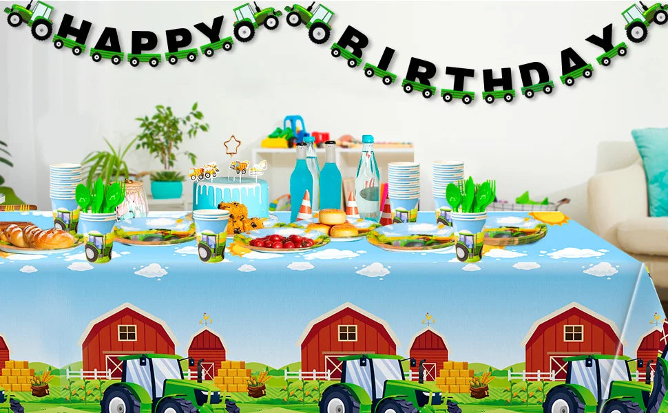 Tractor Birthday Party Supplies,66 pcs Decorations Tableware Pack-Tractor Plates and Napkins Cups Tablecloth&Banner etc