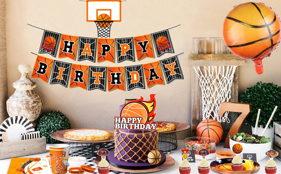 Basketball Birthday Decorations,98pcs Basketball Party Supplies and Decorations Set -Balloons Banner Tablecloth Plates ect
