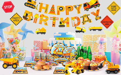 66pcs Construction Party Supplies Tableware Set-Construction Birthday Party Plates Cups Napkins Tablecloth Banner etc