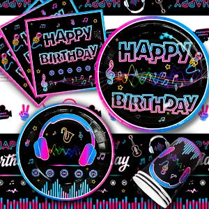Tik Tok Party Supplies,93pcs Birthday Party Decorations&Tik Tok Tableware Set- Plates Cups and Napkins Tablecloth Balloons etc