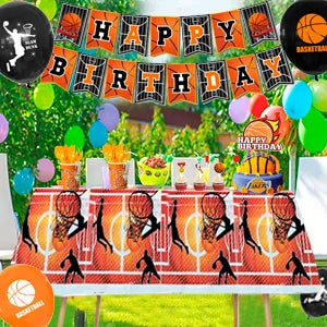 Basketball Birthday Decorations,98pcs Basketball Party Supplies and Decorations Set -Balloons Banner Tablecloth Plates ect