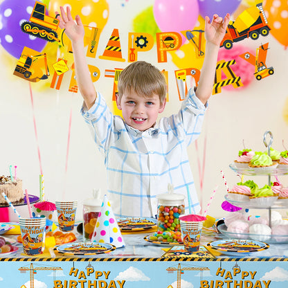 66pcs Construction Party Supplies Tableware Set-Construction Birthday Party Plates Cups Napkins Tablecloth Banner etc