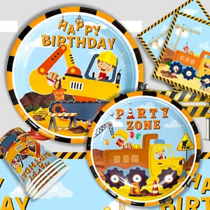 66pcs Construction Party Supplies Tableware Set-Construction Birthday Party Plates Cups Napkins Tablecloth Banner etc