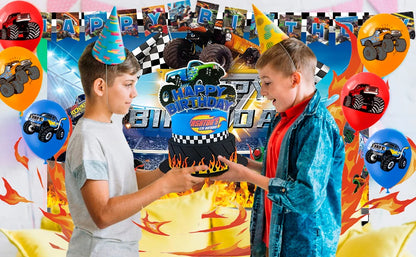 Monster Truck Birthday Party Supplies,72pcs Birthday Decorations&Tableware Kit-Monster Truck Plates and Napkins Banner Backdrop
