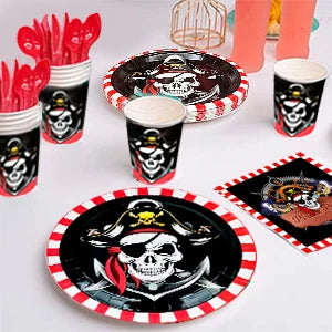 Pirate Birthday Party Supplies,161pcs Party Decorations&Tableware Set-Pirate Haging Swirln&Pirate Plates Cups Napkins etc