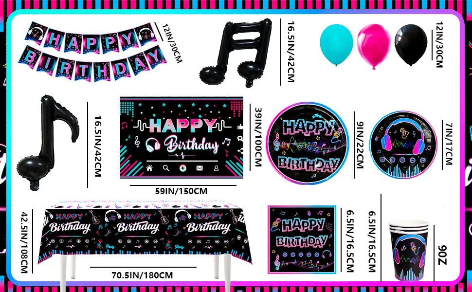 Tik Tok Party Supplies,93pcs Birthday Party Decorations&Tik Tok Tableware Set- Plates Cups and Napkins Tablecloth Balloons etc