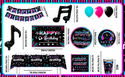 Tik Tok Party Supplies,93pcs Birthday Party Decorations&Tik Tok Tableware Set- Plates Cups and Napkins Tablecloth Balloons etc