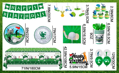Golf Party Decoration,159PCS Sports Tableware Golf Plates and Napkins  Party Supplies Include Happy Birthday Banner Tablecloth