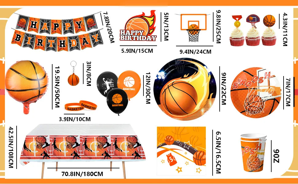 Basketball Birthday Decorations,98pcs Basketball Party Supplies and Decorations Set -Balloons Banner Tablecloth Plates ect
