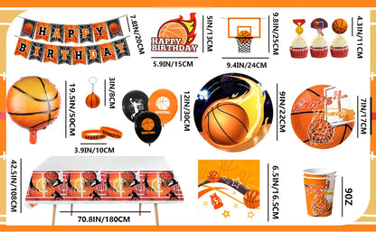 Basketball Birthday Decorations,98pcs Basketball Party Supplies and Decorations Set -Balloons Banner Tablecloth Plates ect