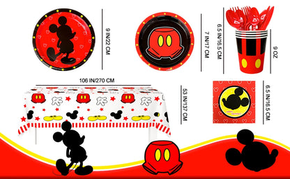Cartoon Birthday Party Supplies,141pcs Cartoon Birthday Tableware Set - Cartoon Plates Napkins Cups and Mickey Themed Tablecloth