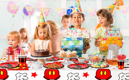 Cartoon Birthday Party Supplies,141pcs Cartoon Birthday Tableware Set - Cartoon Plates Napkins Cups and Mickey Themed Tablecloth