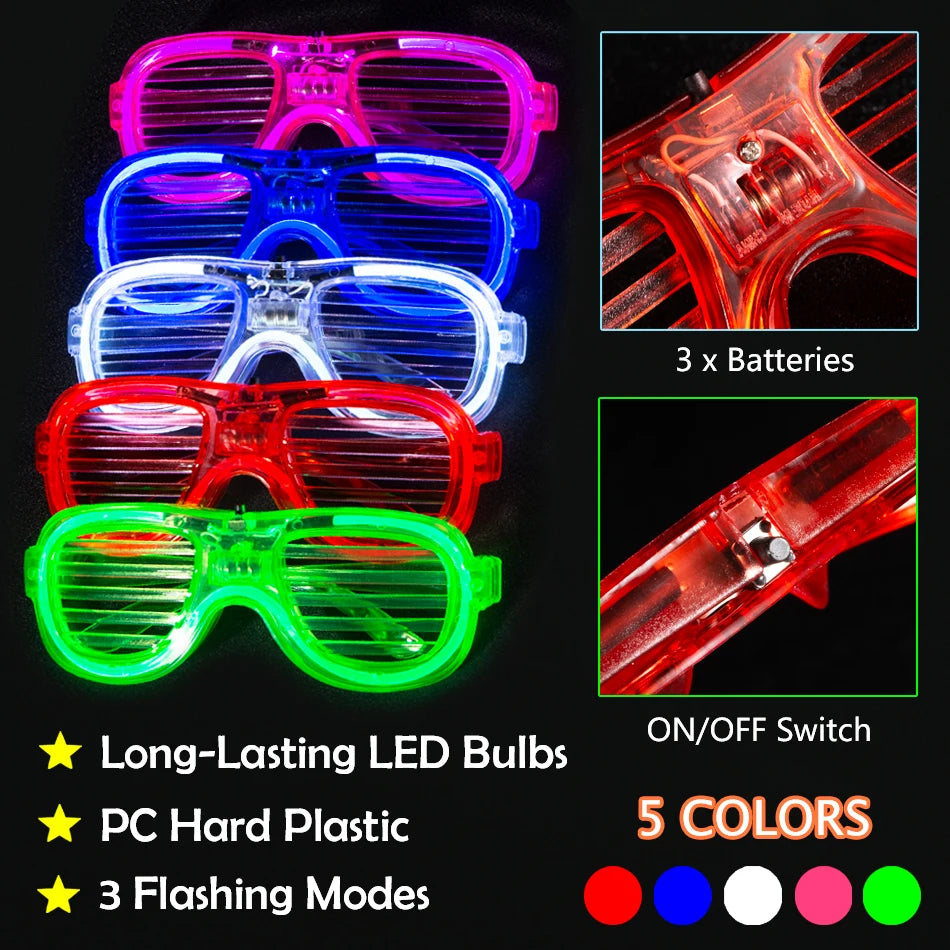 12/25 PCS LED Light Up Glasses Bulk 5 Colors Glow Glasses Glow in The Dark Party Supplies Neon Party Favors for Wedding Birthday