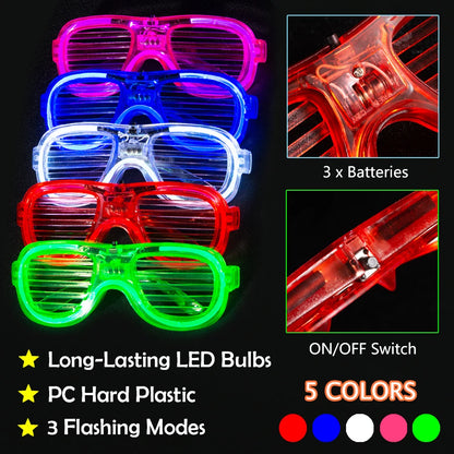 12/25 PCS LED Light Up Glasses Bulk 5 Colors Glow Glasses Glow in The Dark Party Supplies Neon Party Favors for Wedding Birthday