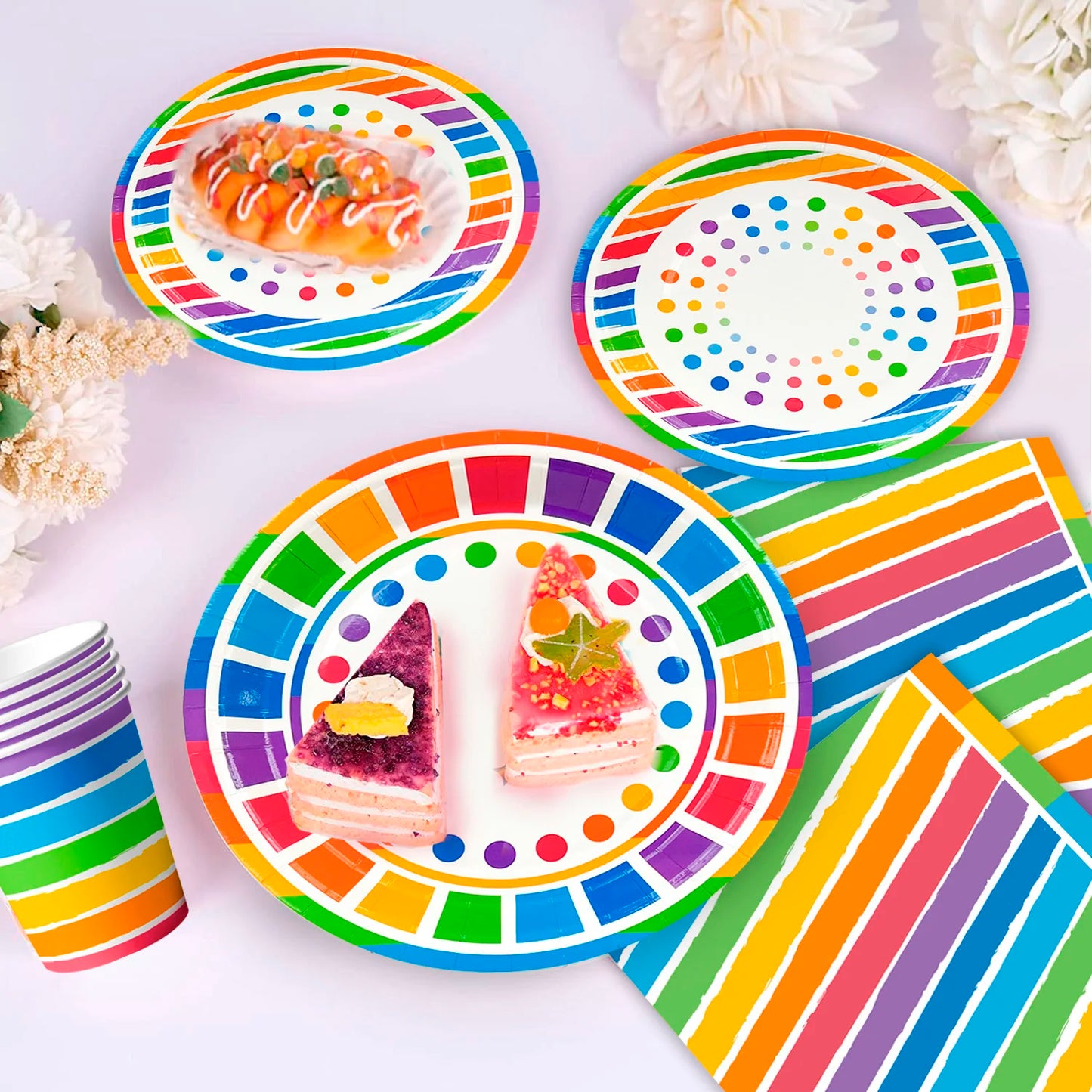 Rainbow Party Supplies,94pcs Party Decorations&Tableware Set-Rainbow Party Plates Napkins Cups & Rainbow Balloons Banner etc