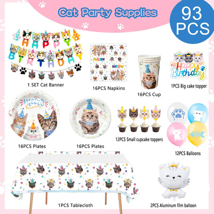 Cat Birthday Party Supplies,93pcs Birthday Decorations