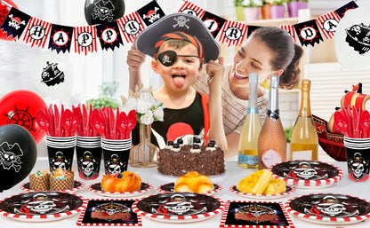 Pirate Birthday Party Supplies,161pcs Party Decorations&Tableware Set-Pirate Haging Swirln&Pirate Plates Cups Napkins etc