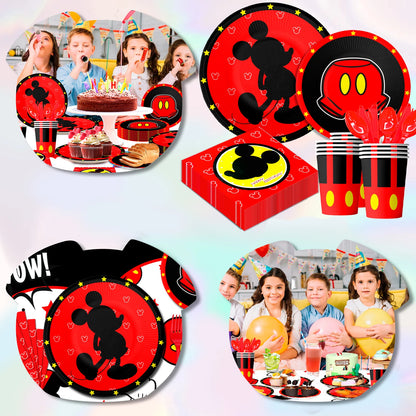 Cartoon Birthday Party Supplies,141pcs Cartoon Birthday Tableware Set - Cartoon Plates Napkins Cups and Mickey Themed Tablecloth
