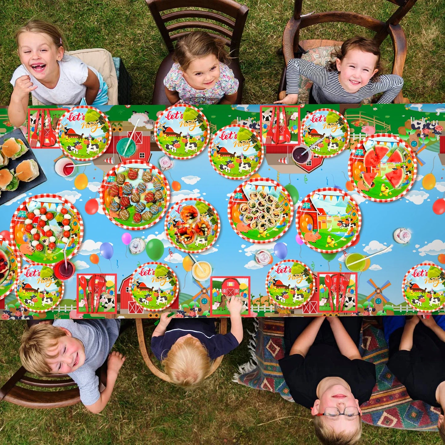 Farm House Fun Barnyard Animals Party Supplies,130pcs Theme Birthday Decorations Tableware Set-Plates Cups Napkins Banner etc