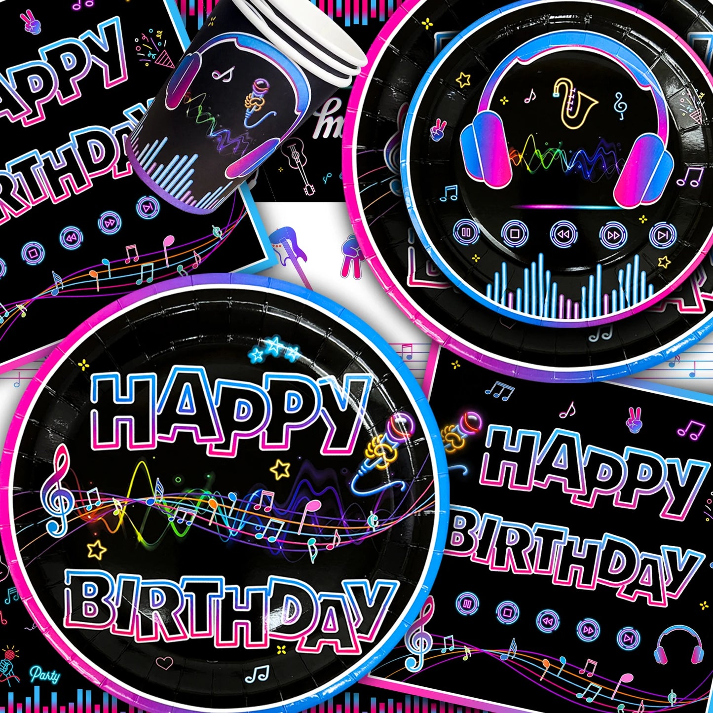 Tik Tok Party Supplies,93pcs Birthday Party Decorations&Tik Tok Tableware Set- Plates Cups and Napkins Tablecloth Balloons etc