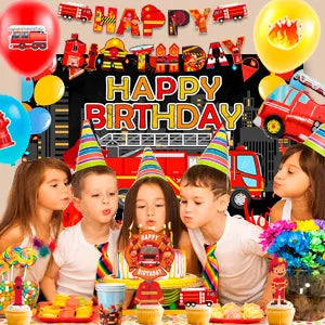 Fire Truck Birthday Party Supplies,70pcs Decorations&Tableware Set-Fire Truck Party Plates Cups Napkins&Themed Balloon Back etc