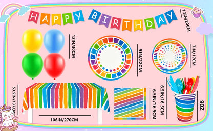 Rainbow Party Supplies,94pcs Party Decorations&Tableware Set-Rainbow Party Plates Napkins Cups & Rainbow Balloons Banner etc