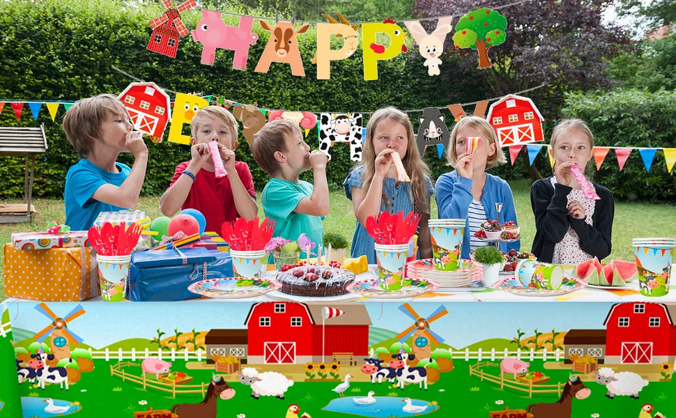 Farm House Fun Barnyard Animals Party Supplies,130pcs Theme Birthday Decorations Tableware Set-Plates Cups Napkins Banner etc