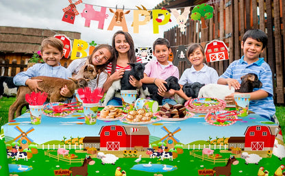 Farm House Fun Barnyard Animals Party Supplies,130pcs Theme Birthday Decorations Tableware Set-Plates Cups Napkins Banner etc