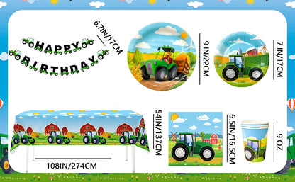 Tractor Birthday Party Supplies,66 pcs Decorations Tableware Pack-Tractor Plates and Napkins Cups Tablecloth&Banner etc