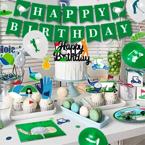Golf Party Decoration,159PCS Sports Tableware Golf Plates and Napkins  Party Supplies Include Happy Birthday Banner Tablecloth