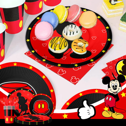 Cartoon Birthday Party Supplies,141pcs Cartoon Birthday Tableware Set - Cartoon Plates Napkins Cups and Mickey Themed Tablecloth