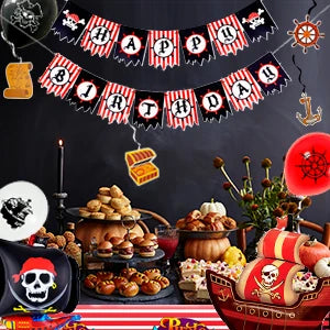 Pirate Birthday Party Supplies,161pcs Party Decorations&Tableware Set-Pirate Haging Swirln&Pirate Plates Cups Napkins etc