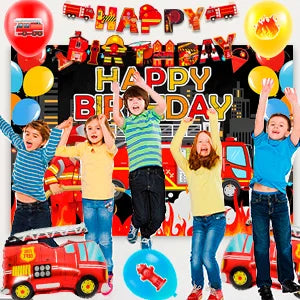 Fire Truck Birthday Party Supplies,70pcs Decorations&Tableware Set-Fire Truck Party Plates Cups Napkins&Themed Balloon Back etc