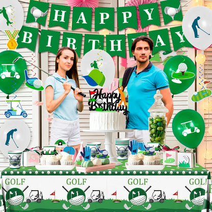 Golf Party Decoration,159PCS Sports Tableware Golf Plates and Napkins  Party Supplies Include Happy Birthday Banner Tablecloth