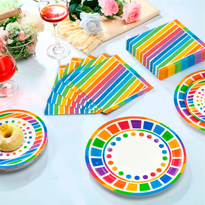 Rainbow Party Supplies,94pcs Party Decorations&Tableware Set-Rainbow Party Plates Napkins Cups & Rainbow Balloons Banner etc
