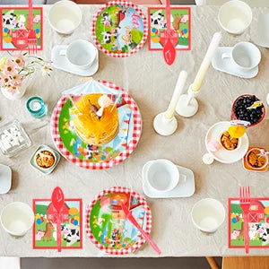 Farm House Fun Barnyard Animals Party Supplies,130pcs Theme Birthday Decorations Tableware Set-Plates Cups Napkins Banner etc