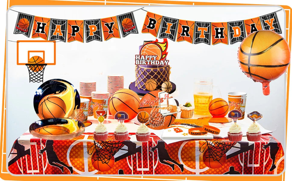 Basketball Birthday Decorations,98pcs Basketball Party Supplies and Decorations Set -Balloons Banner Tablecloth Plates ect