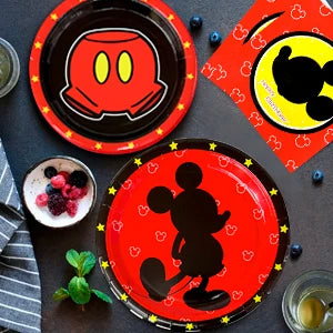 Cartoon Birthday Party Supplies,141pcs Cartoon Birthday Tableware Set - Cartoon Plates Napkins Cups and Mickey Themed Tablecloth