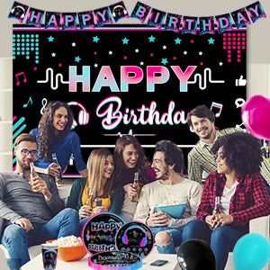 Tik Tok Party Supplies,93pcs Birthday Party Decorations&Tik Tok Tableware Set- Plates Cups and Napkins Tablecloth Balloons etc