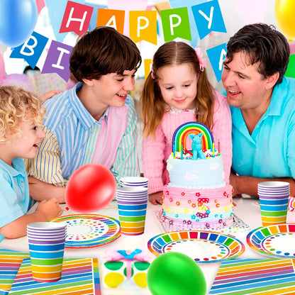 Rainbow Party Supplies,94pcs Party Decorations&Tableware Set-Rainbow Party Plates Napkins Cups & Rainbow Balloons Banner etc