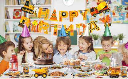 66pcs Construction Party Supplies Tableware Set-Construction Birthday Party Plates Cups Napkins Tablecloth Banner etc