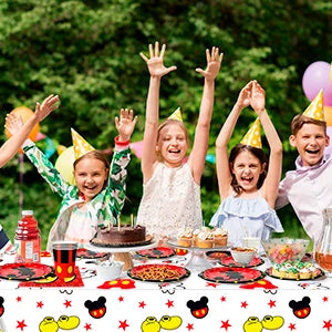 Cartoon Birthday Party Supplies,141pcs Cartoon Birthday Tableware Set - Cartoon Plates Napkins Cups and Mickey Themed Tablecloth