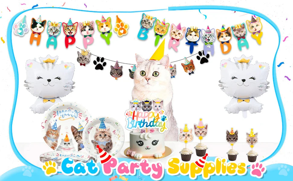 Cat Birthday Party Supplies,93pcs Birthday Decorations