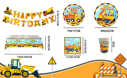 66pcs Construction Party Supplies Tableware Set-Construction Birthday Party Plates Cups Napkins Tablecloth Banner etc