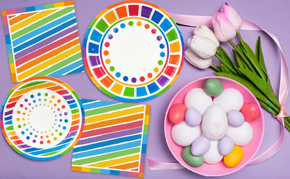 Rainbow Party Supplies,94pcs Party Decorations&Tableware Set-Rainbow Party Plates Napkins Cups & Rainbow Balloons Banner etc