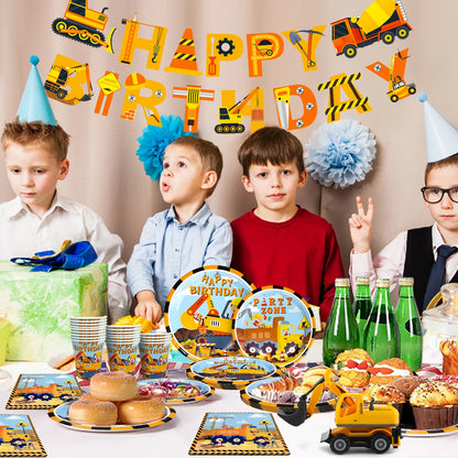 66pcs Construction Party Supplies Tableware Set-Construction Birthday Party Plates Cups Napkins Tablecloth Banner etc
