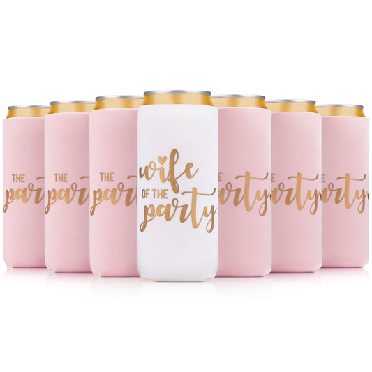 Prazoli Bachelorette Can Coolers, Bridal Party Gifts, Bridal Shower Party Favors, Slim, Wife of the Party, 12-Pack