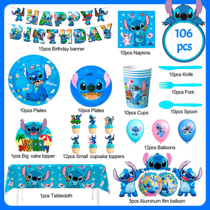 Cartoon Party Supplies,Cartoon Birthday Decorations&Cartoon and Angel Birthday Tableware Set - Cartoon Birthday Party Balloons Banner&Cartoon Party Plates Napkins Etc Cartoon Birthday Party Supplies